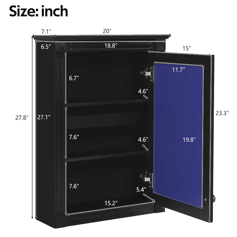 20" Wall Mounted Bathroom Storage Cabinet with Mirror, Medicine Cabinet with Height Adjustable Shelf