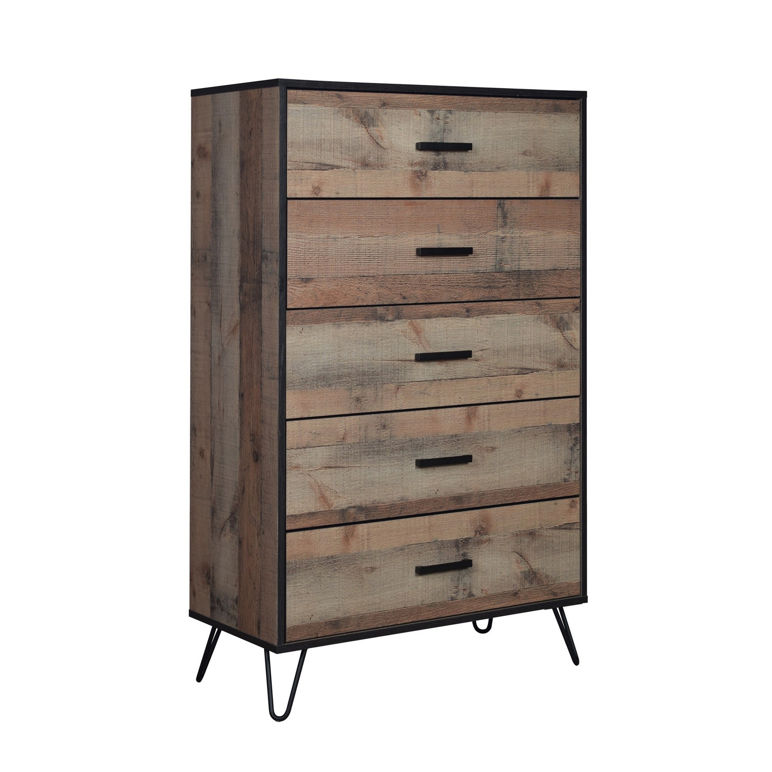 Lala 50 Inch Tall Dresser Chest 5 Drawers Black Handles Rustic Brown