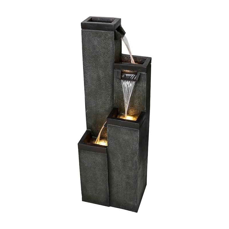 39.3IN Water Fountain Outdoor Modern Floor-Standing Fountain w/Lights