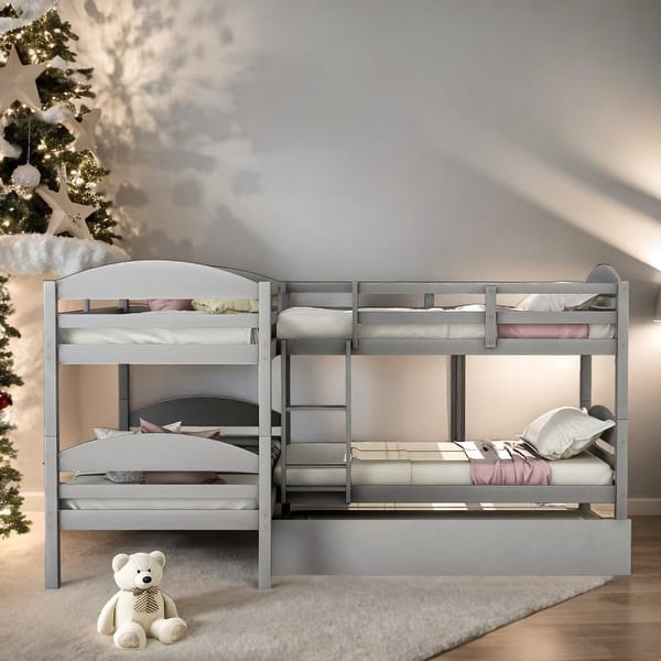 slide 2 of 26, Simple Twin over Twin L-Shaped Bunk Bed with Trundle Grey