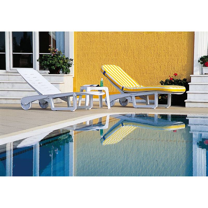 74" White Outdoor Patio Adjustable Pool Chaise Lounge