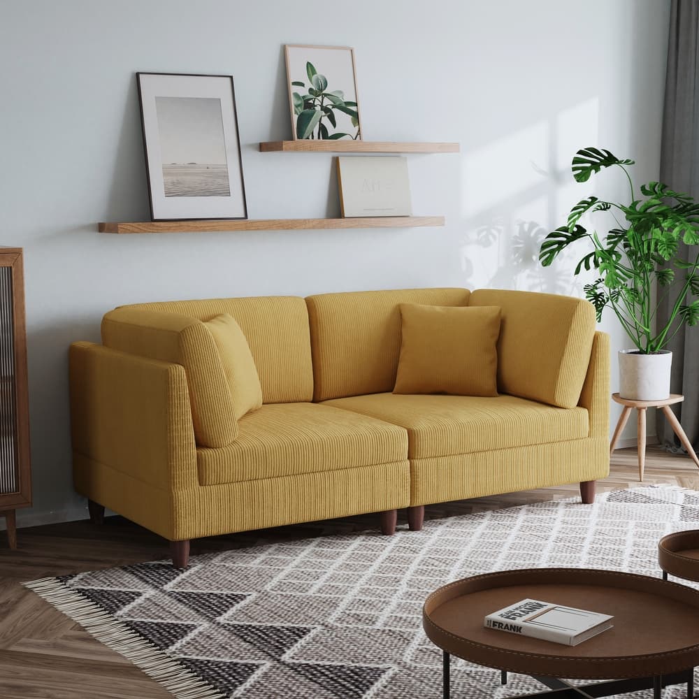 2-Piece Corduroy Loveseat Modular Sectional Sofa