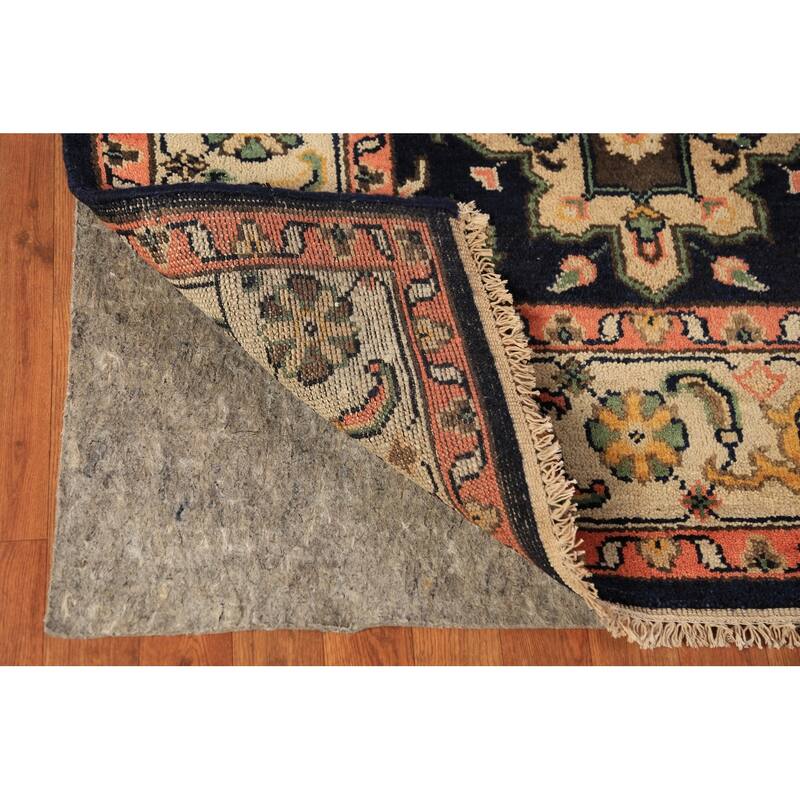 Navy Blue Geometric Oushak Indian Area Rug Handmade Wool Carpet - 8'0"x 10'1"