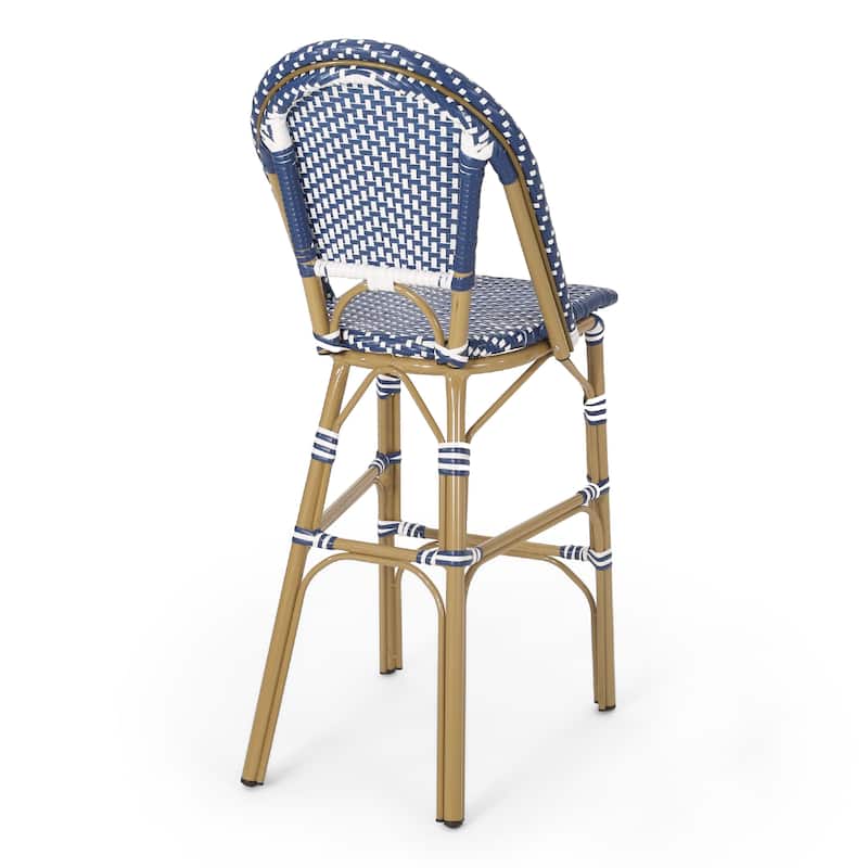 Meso Outdoor Barstool Chair Set of 2, White Blue Wicker Woven, Brown