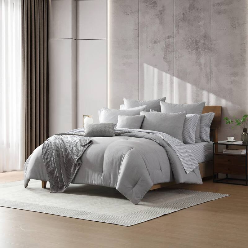 Kenneth Cole Abstract Text Grey 14 Piece Comforter Bonus Set