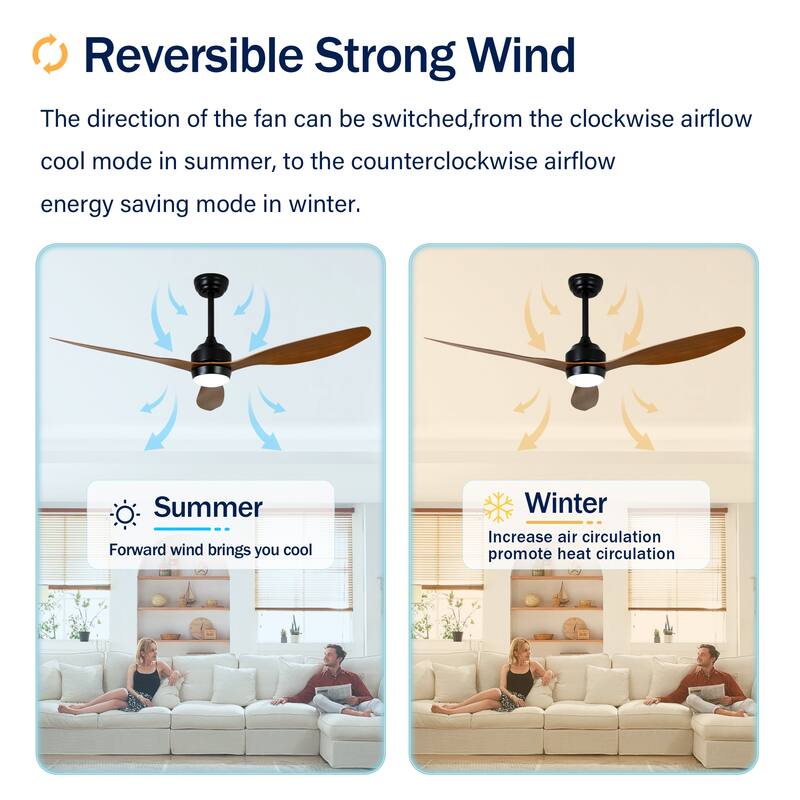 52" Ceiling Fan with Lights, Quiet DC Motor 3 ABS Blade Ceiling Fans, 6 Speed Levels, Reversible Ceiling Fan