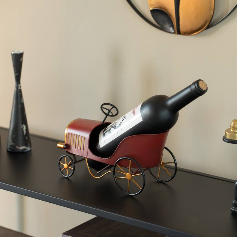 Metal Figurine Car Shaped Vintage Wine Single Bottle Holder Stand Rack