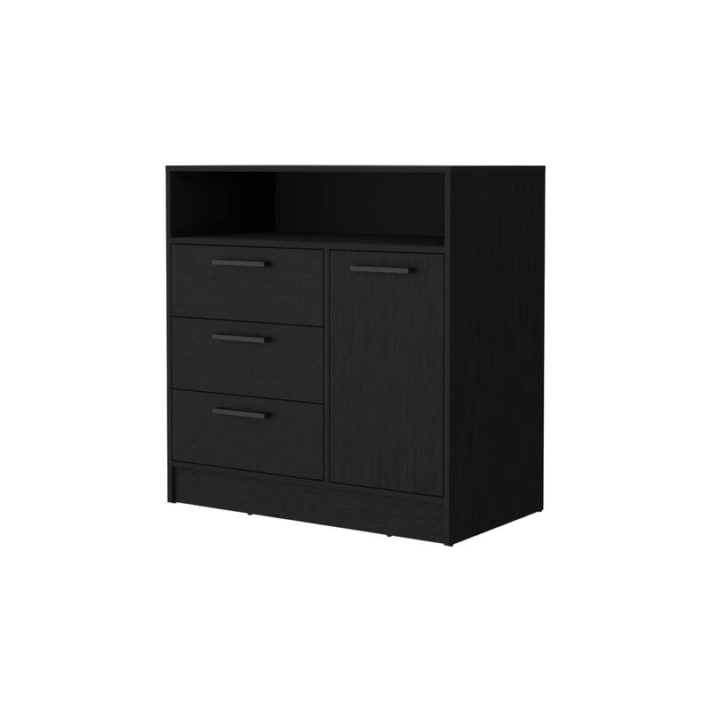 Lincoln Black Open Storage Shelf 3 Drawer Dresser