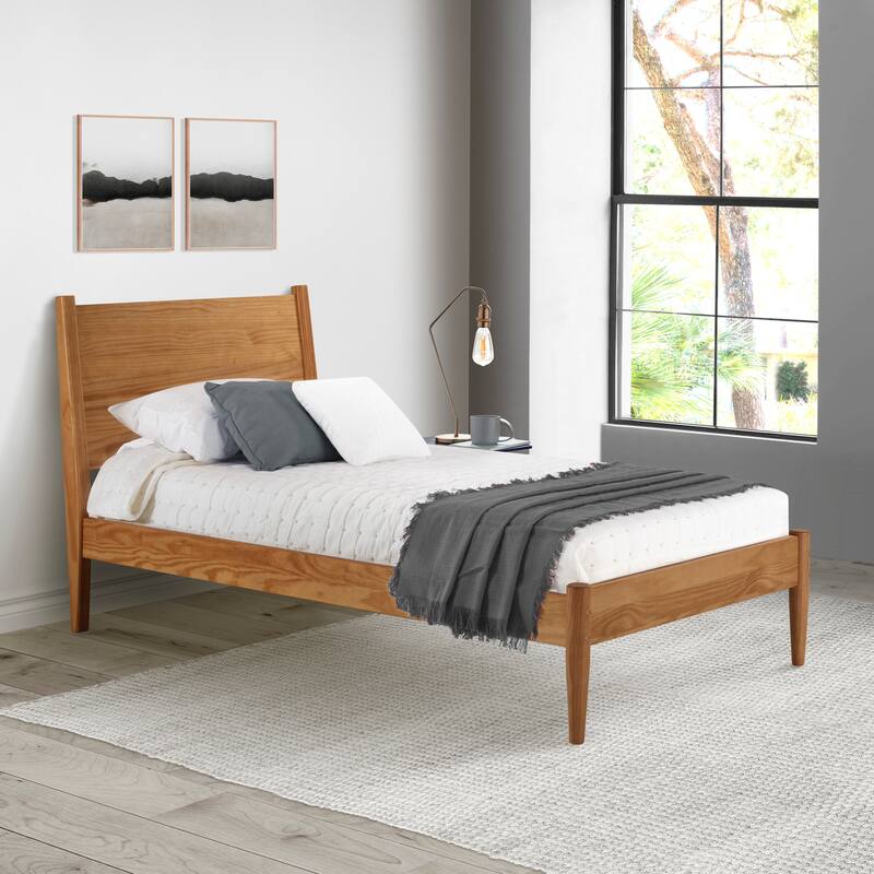 Mid-Century Panel Bed - Brown - Twin