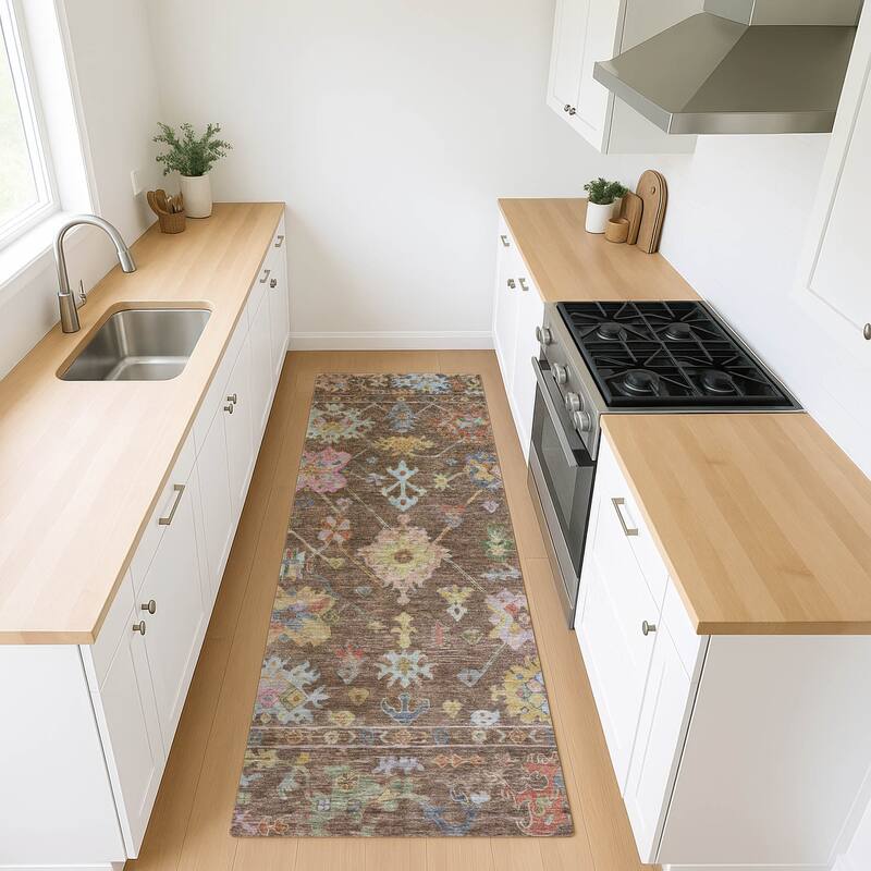 Machine Washable Indoor/ Outdoor Boho Traditional Chantille Rug