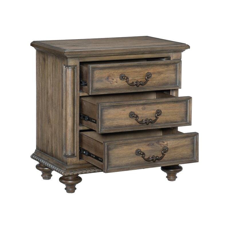 Traditional Vintage Style 1pc Nightstand of 3 Drawers Metal Hardware Weathered Pecan Classic Bedroom Furniture - Brown Mix