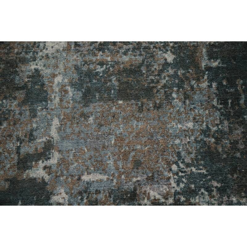 Hand Knotted Oriental Viscose Silk Carpet Modern All-Over Greys & Charcoal Abstract Area Rug - 7' 10'' X 5' 6''