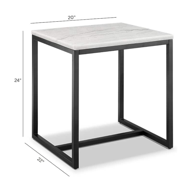 Magnussen Home Torin White Marble and Matte Black Rectangular End Table - 20''W x 22''D x 24''H
