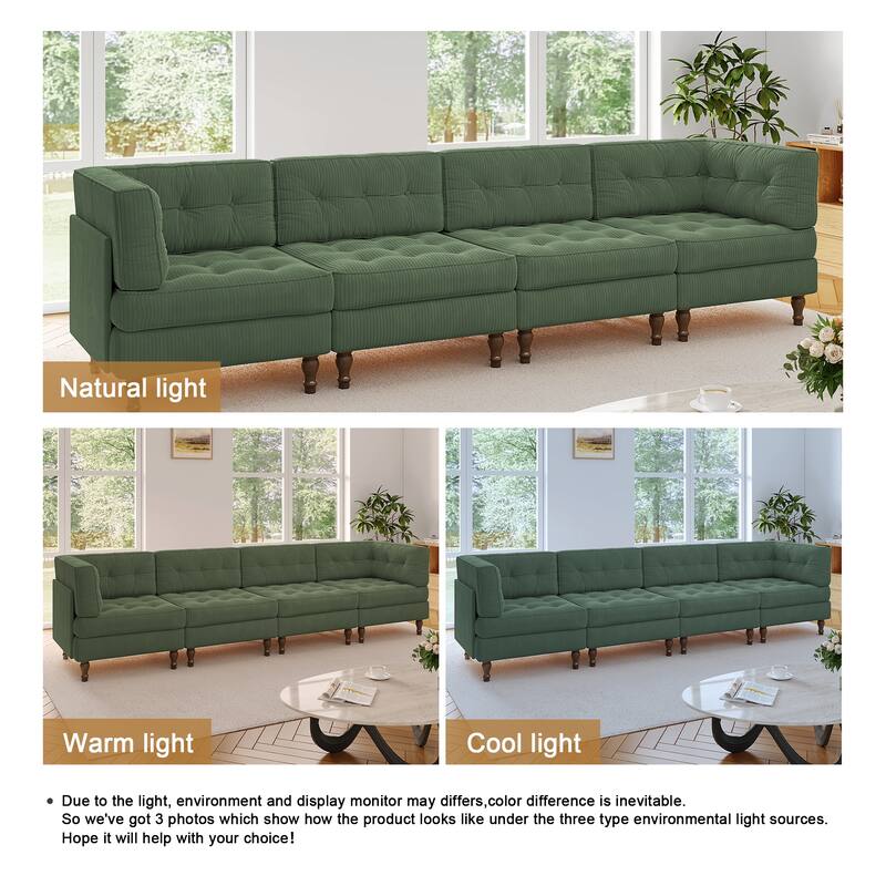 UIXE 4-Piece Corduroy Upholstered Modular Sectional Sofa for Living Room