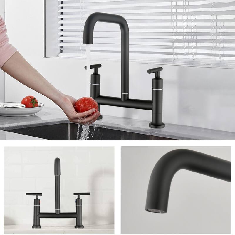 Dornberg Two Handles High Arc Bridge Kitchen Faucet