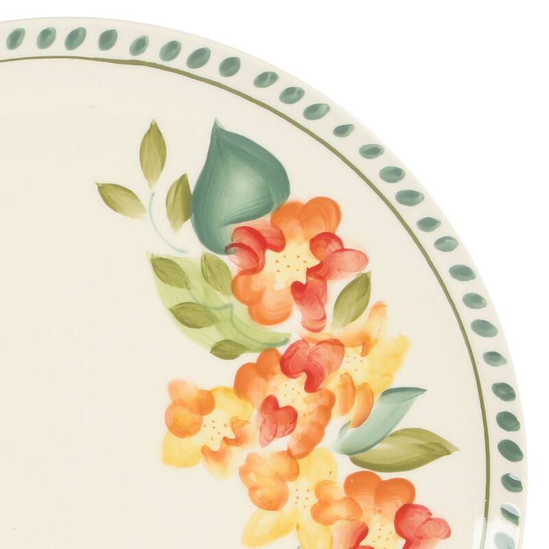 Bloomhouse Aster 16 Piece Double Bowl Hand Painted Stoneware Plates and Bowls Floral Dinnerware Set