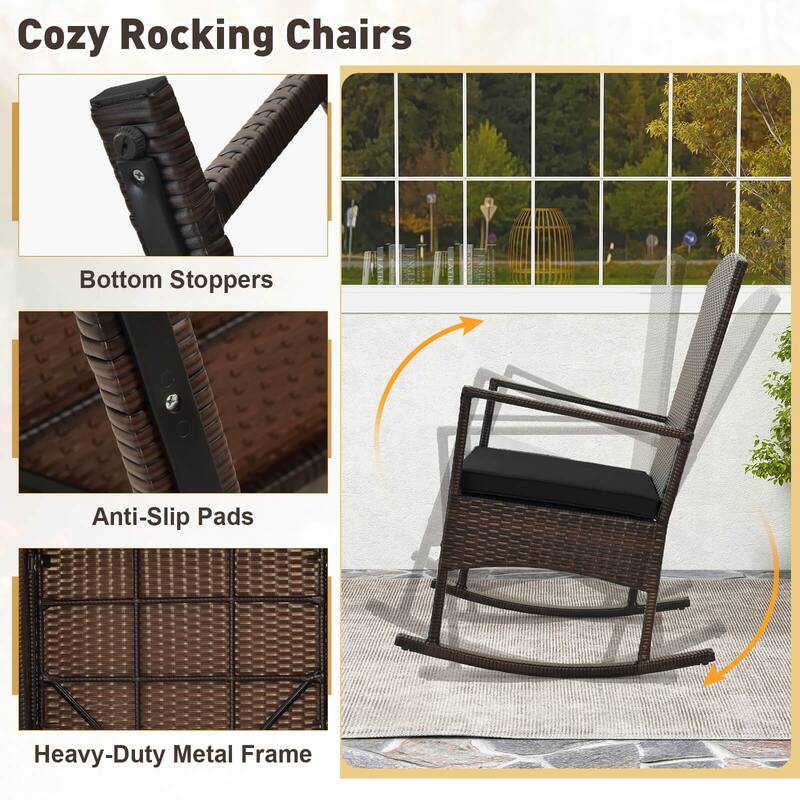 Costway 3 Piece Patio Rocking Set Wicker Rocking Chairs with 2-Tier - See Details