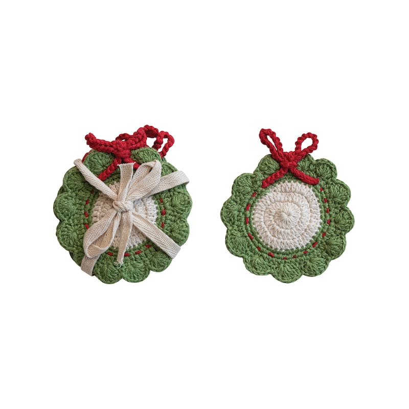Cotton Crocheted Wreath Shaped Coasters, Set of 4