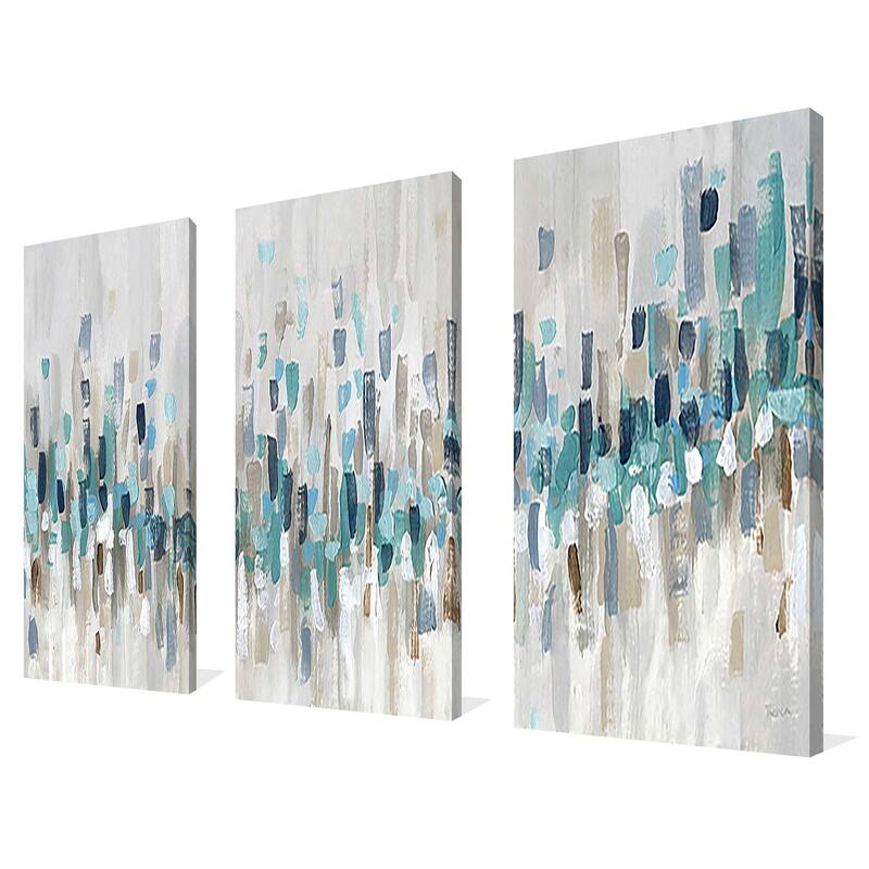 "Blue Staccato" 3 Piece Set on Canvas
