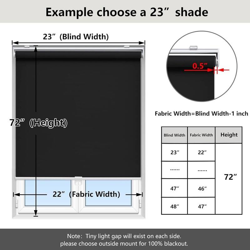 Cordless Roller Shades Blackout Blinds for Darkening Rolled Up Shades - 72"L x 34"W