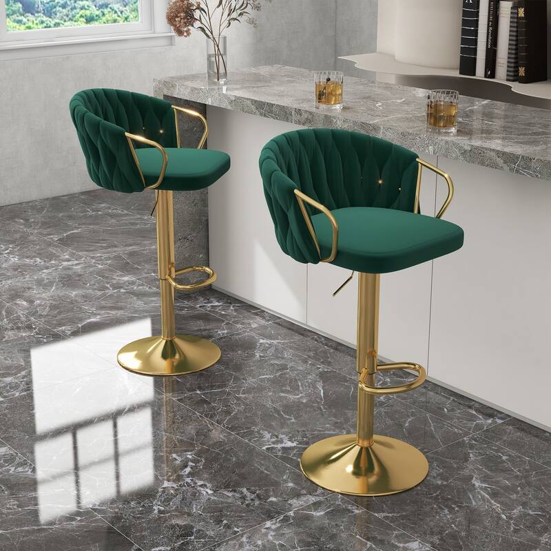 2 Set Counter Height Adjustable Velvet Bar Stools