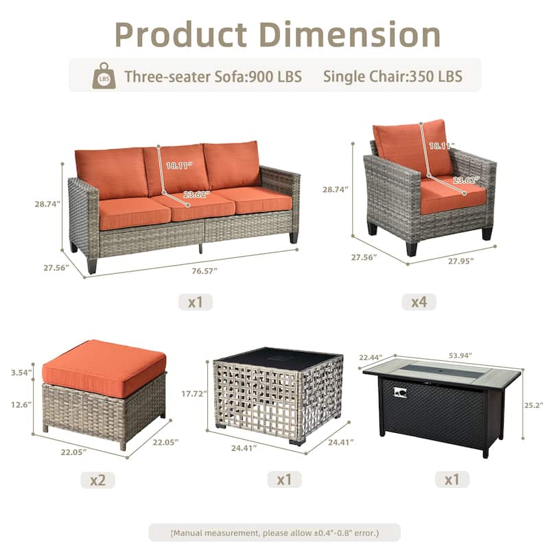 OVIOS 9 Pieces Patio Furniture Set with Solar-Powered Table & 54" Fire Table