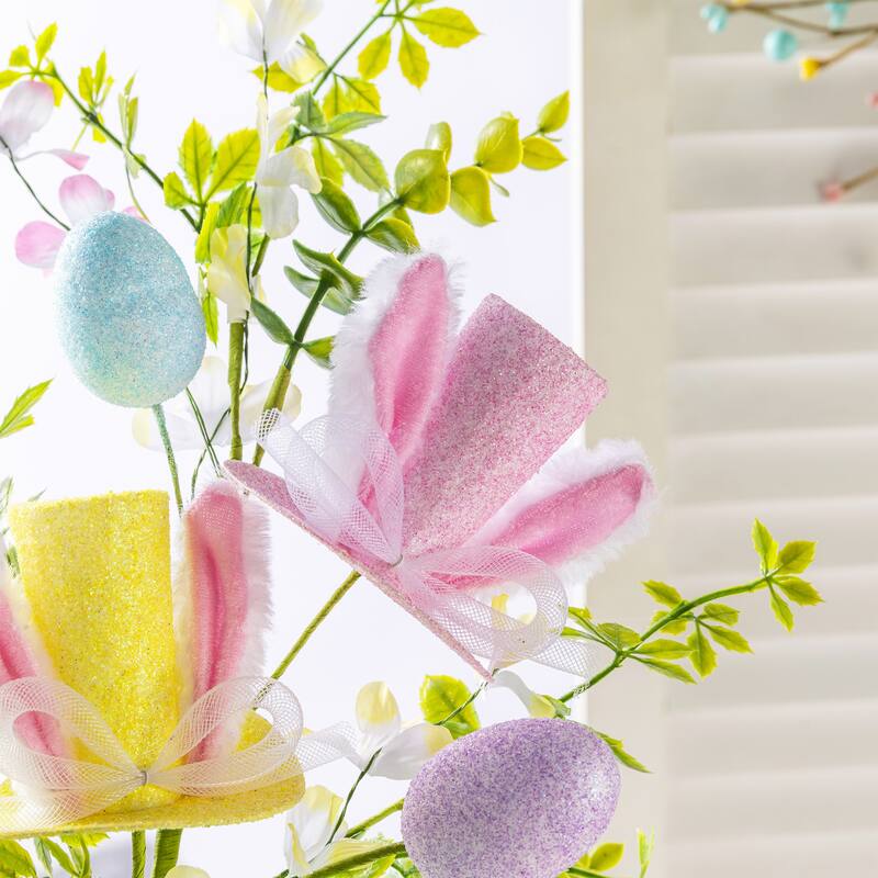 Glitzhome 28"H Set of Two Easter Glitter Egg Bunny Donuts Top Hat Picks