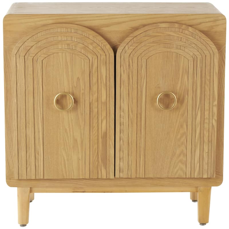 Wooden Geometric Art Deco Inspired Carved Arch 2 Door Room Cabinet with Gold Ring Handles - Brown - Roche River Decor - Brown