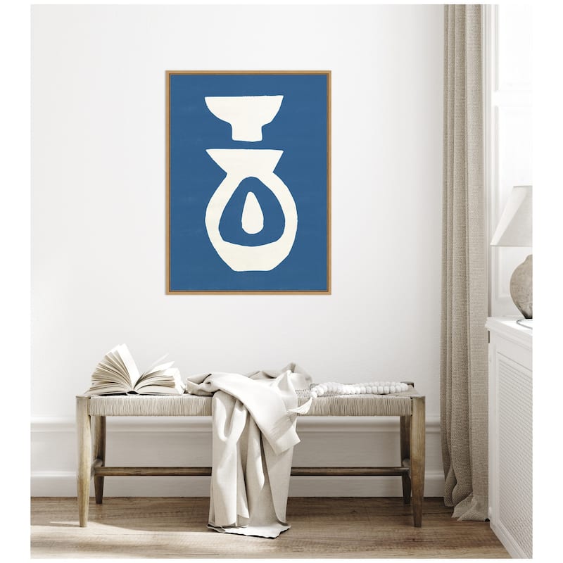 Kate and Laurel Sylvie Ceramic Blue Beige 1 Framed Canvas by Rocket Jack