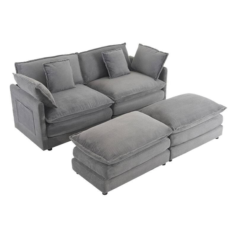 75.6" Compact L-Shape Sectional, Corduroy Modular Sofa with Pockets