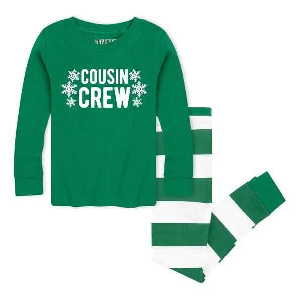 Shop Cousin Crew Snowflakes Toddler Pajama Set Green Green Holiday Stripes On Sale Overstock 32065108