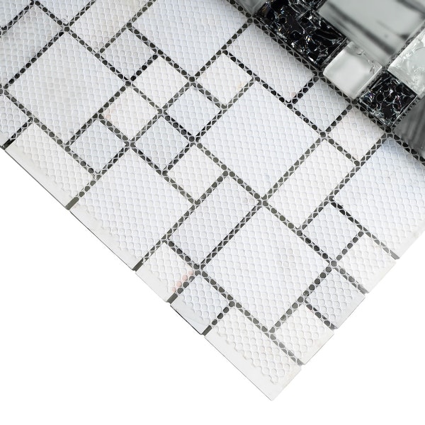 Tilegen Crushed 1 X 2 Crackle Glass Mosaic Tile In White Black Wall Tile 10 Sheets 9 6sqft Overstock 27973257