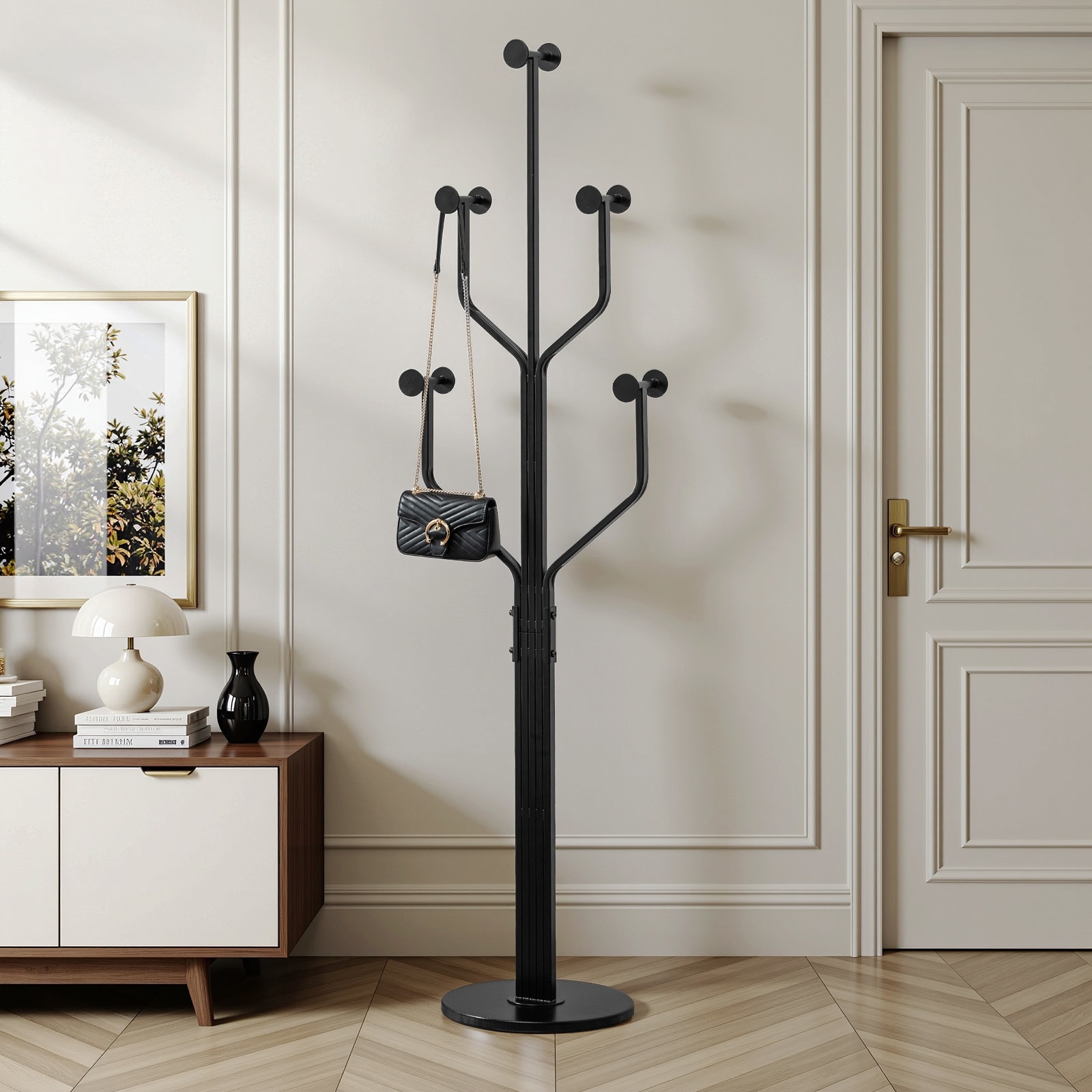 Freestanding Metal Coat Rack with 10 Hooks and Heavy Duty Marble Base - 68.1"H x 18.5"W (top) x 13.2"Dia (base)