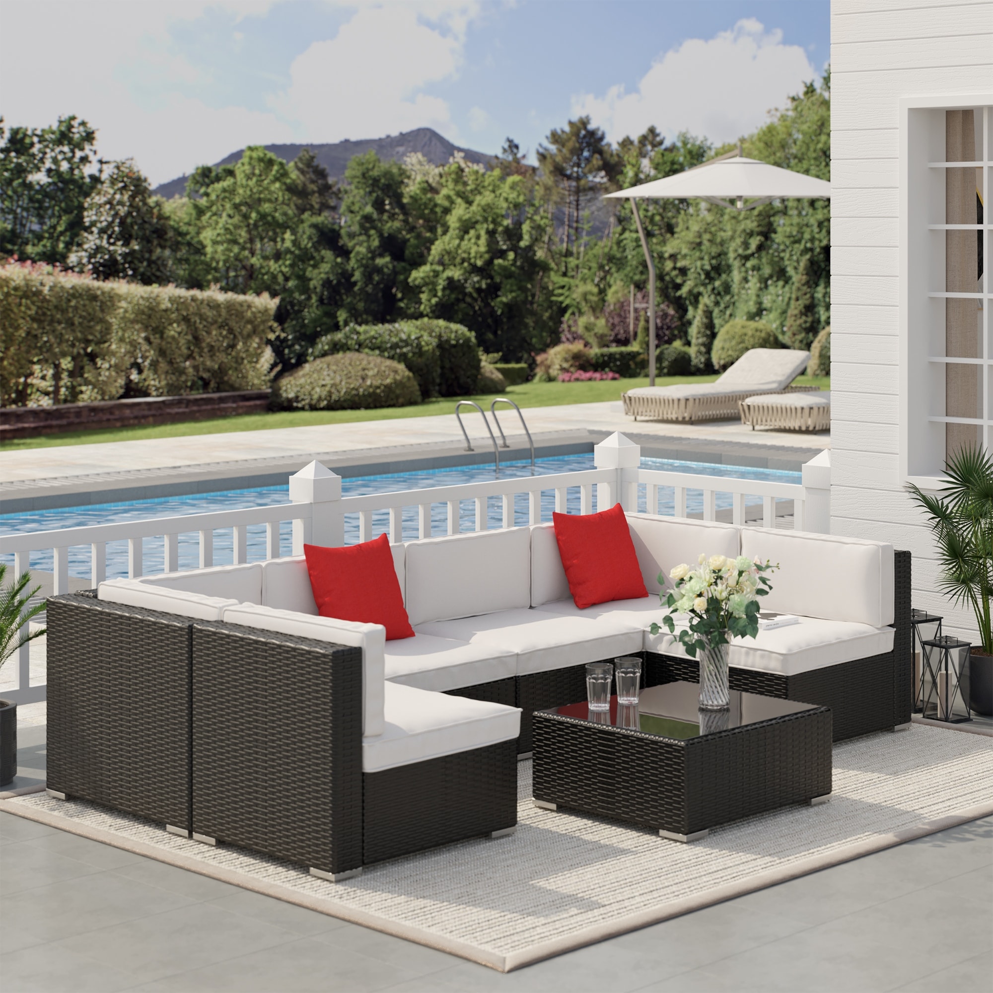 Carmelo 5 top piece rattan sectional