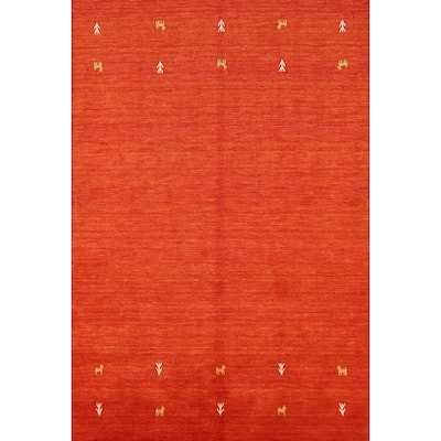 Hand Knotted Oriental 100% Wool Carpet Tribal Animal Pictorial Oranges & Rust Gabbeh Area Rug - 6' 6'' X 4' 6''