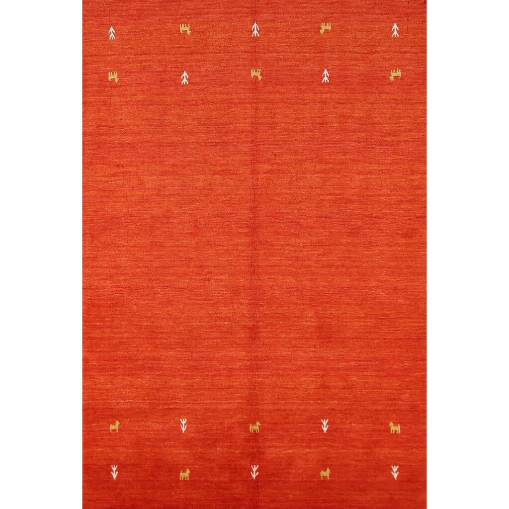 Hand Knotted Oriental 100% Wool Carpet Tribal Animal Pictorial Oranges & Rust Gabbeh Area Rug - 6' 6'' X 4' 6''