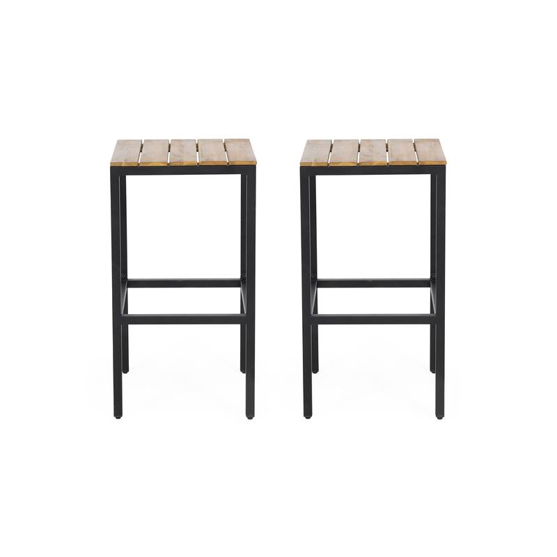 Dorset Acacia Wood Bar Stools by Christopher Knight Home - Black + Teak + Black Metal