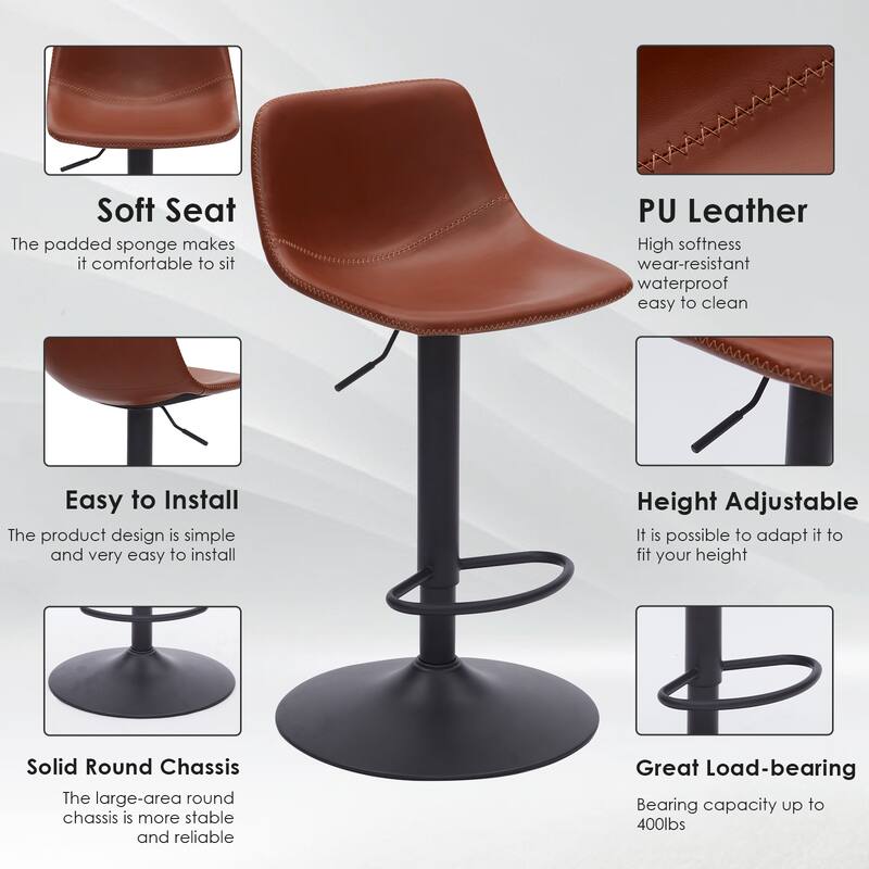 Adjustable Bar Stools Set of 2, Modern Swivel Bar Stools, Bar Height Stools with Back Support Counter Height Bar Stools