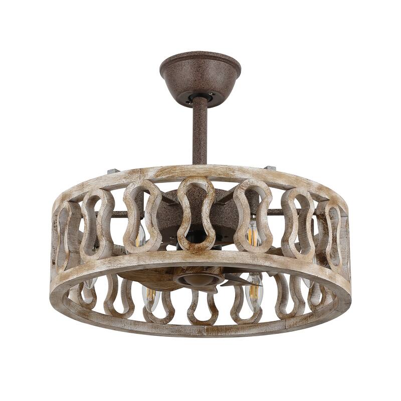 18 Inch Vintage Farmhouse Caged Ceiling Fan with Lights and Remote, 6-Speed Reversible Bladeless Ceiling Fan Fandelier - 18"