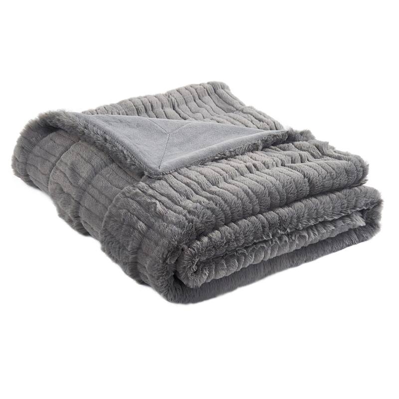Sculpted Stripe FauxFur Throw Super Soft Cozy Blankets for Couch