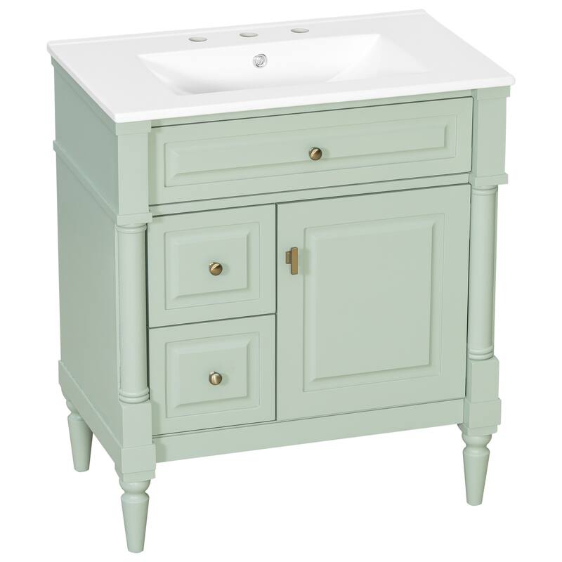Roomfitters 30" Bathroom Vanity with Sink, Solid Wood Frame, Flip Drawer, 2 Drawers & Door Rack