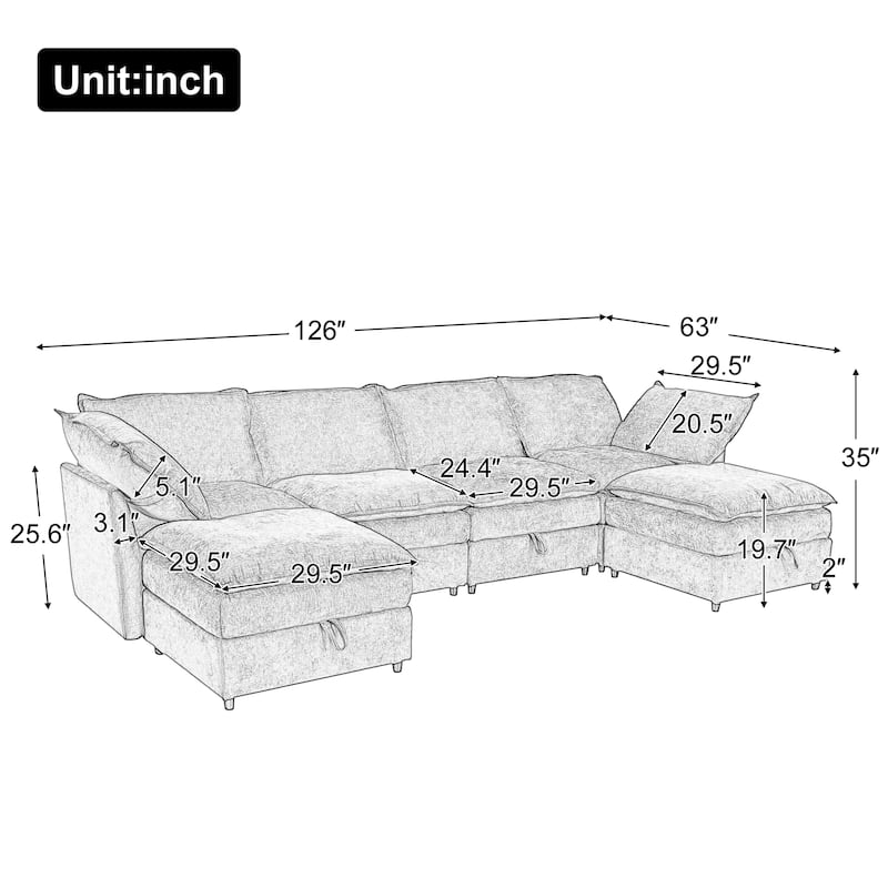 126inch Versatile 6-Piece Modular Sofa Bed