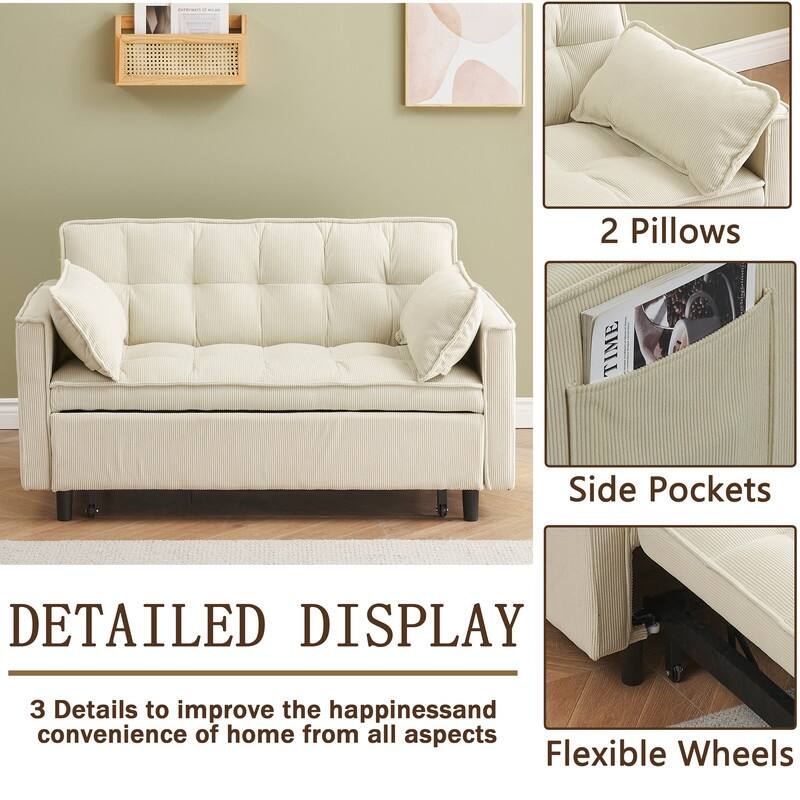 55" Corduroy Double Upholstered Sofa Bed