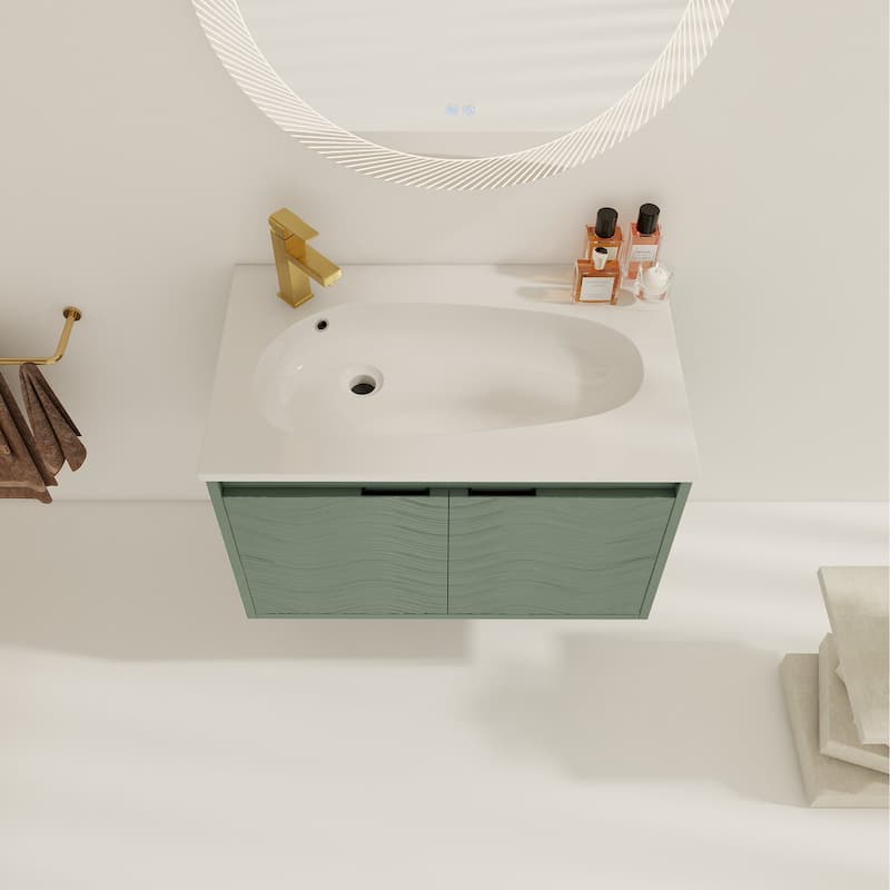 30 inch Wall-Mounted Bathroom Vanity Set in Green with Integrated Resin Sink