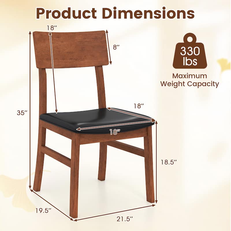 Set of 2 Black Rubber Wood PVC Leather Armless Dining Chairs with Ergonomic Cushions - 18" x 19.5" x 35"