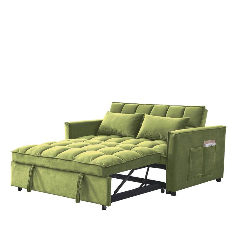 3-in-1 Convertible Sleeper Sofa Bed, 3-Position Adjustable Backrest, 2-Seater, Velvet Green 54" Wide
