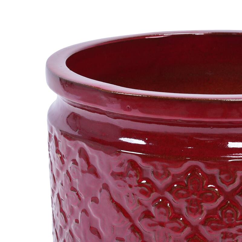 Set of 3 Handmade Ceramic Planters, Diamond, Pattern Breathable Clay