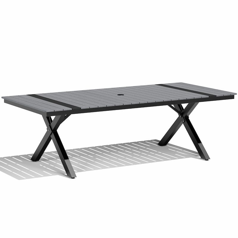 Outdoor Patio Aluminum Dining Rectangular Table with Umbrella Hole - Grey -94.33 inches long