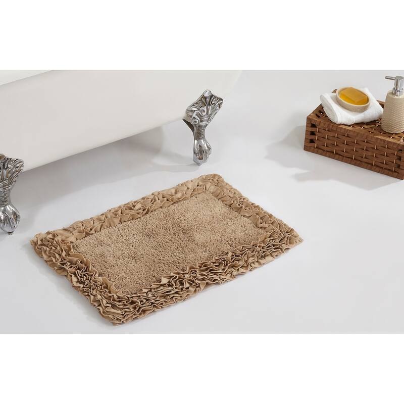 Better Trends Shaggy Border Collection Bathroom Rug -100% Cotton Tufted, Non-Skid Spray Latex Backing, Machine Washable Bath Mat - 17" x 24" Rectangle - Beige