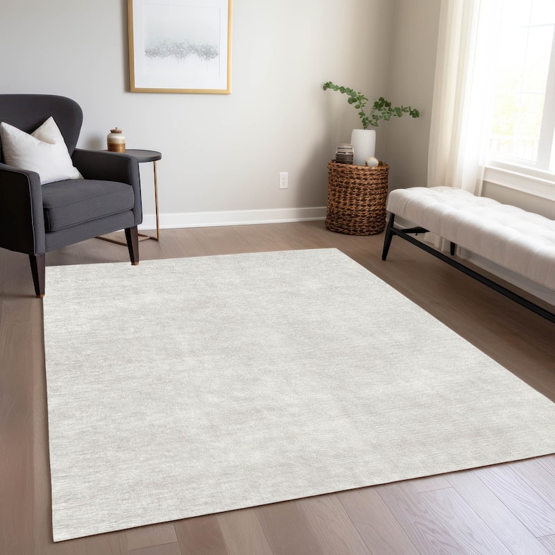Machine Washable Indoor/ Outdoor Simple Solid Chantille Rug